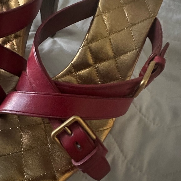 Yves Saint Laurent Red and Gold Strappy Sandals - Picture 4 of 8
